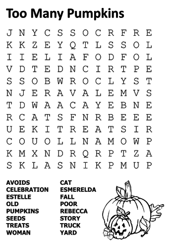 Too Many Pumpkins Word Search and Coloring Page