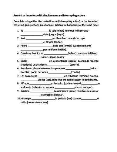 preterit imperfect simultaneous and interrupting actions