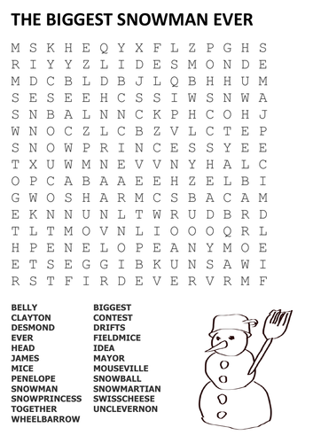 The Biggest Snowman Ever Word Search