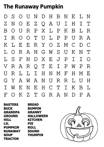 The Runaway Pumpkin Word Search