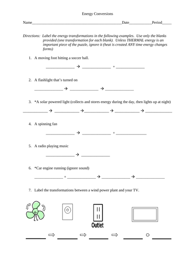 Types of Energy Conversion / Conservation Worksheet | Teaching Resources