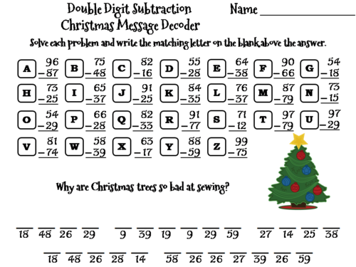 Double Digit Subtraction Christmas Math Activity