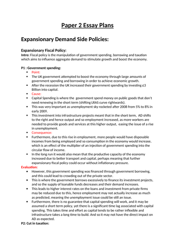 Edexcel Economics A-level: Paper 2 Essay Plans
