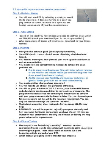 Edexcel GCSE PE- Student Step by step guide to the PEP