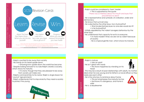 GCSE/KS4 RE I Lord of the Flies Character: Ralph Revision Cards