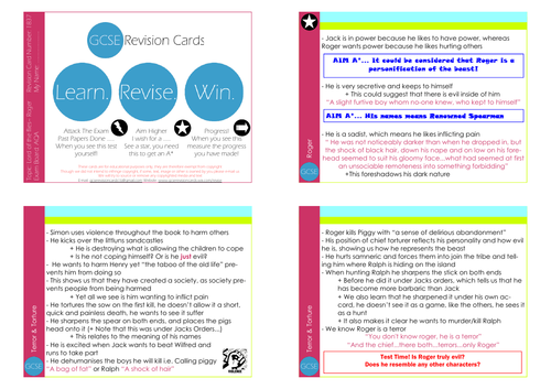 GCSE/KS4 RE I Lord of the Flies Character: Roger Revision
