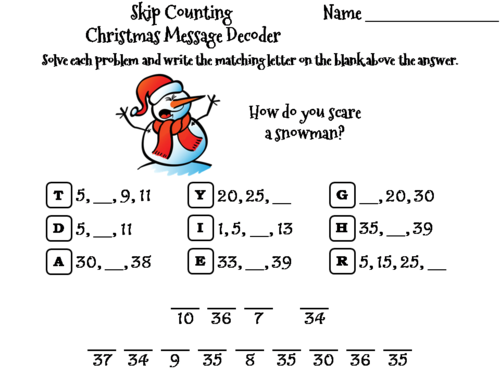 Skip Counting by 2, 3, 4, 5, 10 Christmas Math Activity: Message Decoder