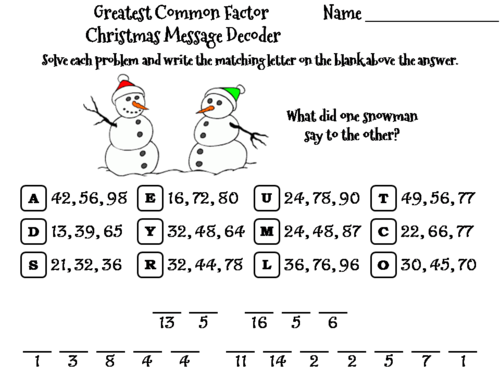 Greatest Common Factor Christmas Math Activity: Message Decoder