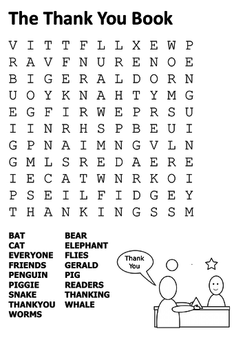 The Thank You Book Word Search