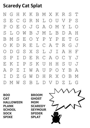 Scaredy Cat Splat Word Search | Teaching Resources