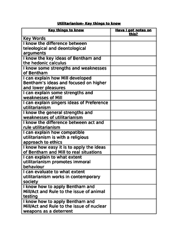 Utilitarianism revision booklet Eduqas/Wejec A Level Religious Studies/Ethics