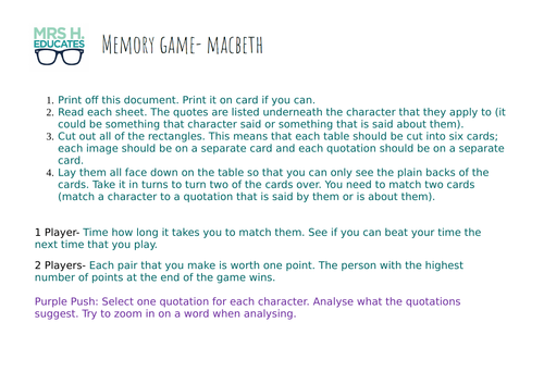 Macbeth Quotation Memory Game