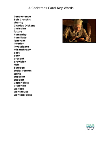 A Christmas Carol Key Words Sheet