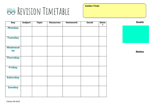 Gcse revision timetable template excel image