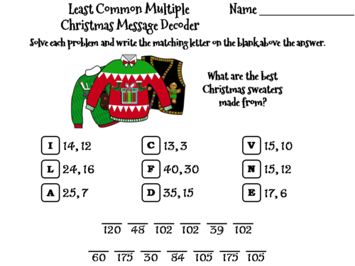 Least Common Multiple Christmas Math Activity: Message Decoder