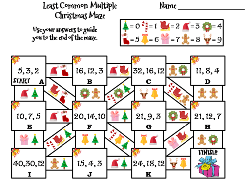 Least Common Multiple Activity: Christmas Math Maze