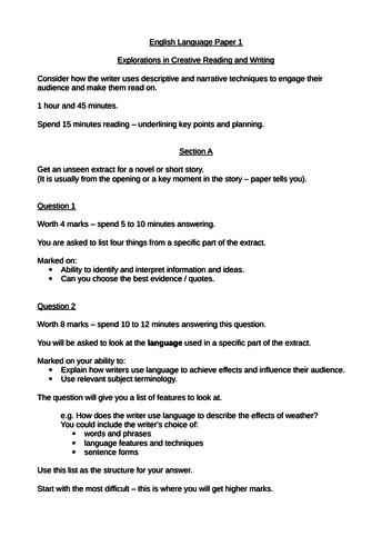 AQA English Language GCSE Exam Paper 1 and Paper 2 Outline Details Mark Scheme Tips