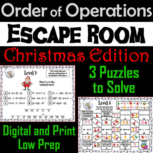 Christmas Escape Room Math: Order of Operations Game (4th 5th 6th 7th Grade)