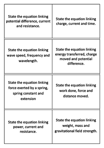 Edexcel 9-1 Equations Revision cards