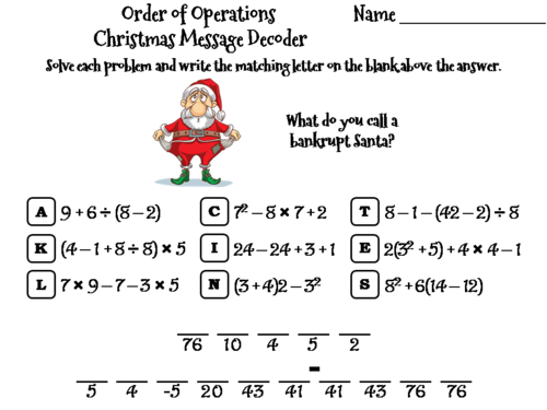 Order of Operations Christmas Math Activity: Message Decoder