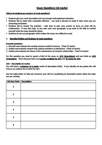 AQA A Level Psych - 16 mark question guidance sheet