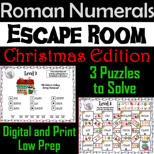 Christmas Escape Room Math: Roman Numerals Game (4th 5th 6th 7th Grade)