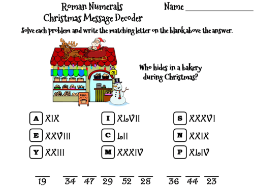Roman Numerals Christmas Math Activity: Message Decoder