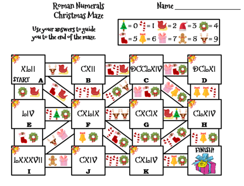 Roman Numerals Activity: Christmas Math Maze