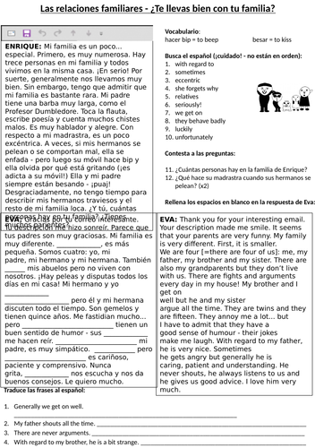 KS4 Spanish: Las relaciones familiares (¿Te llevas bien con...?)