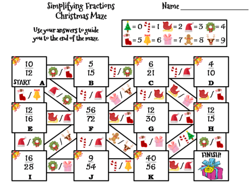 Simplifying Fractions Activity: Christmas Math Maze