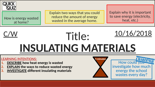 KS3 - Analysing Data - Insulating Materials + Energy Usage