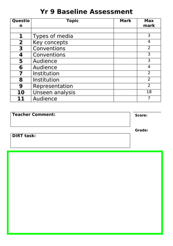 GCSE Media - Key Concepts Baseline Test