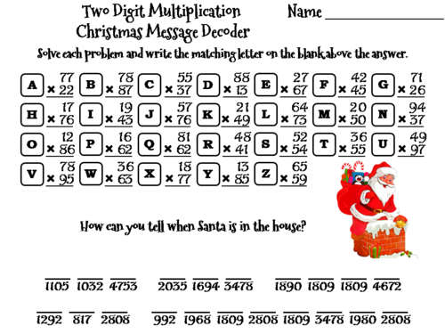 Two Digit Multiplication Christmas Math Activity: Message Decoder