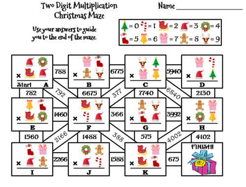 Two Digit Multiplication Activity: Christmas Math Maze