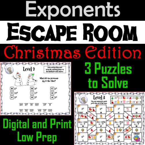 Exponents Game: Escape Room Christmas Math Activity 5Th 6Th 7Th 8Th Grade | Teaching Resources