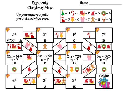 Exponents Activity: Christmas Math Maze