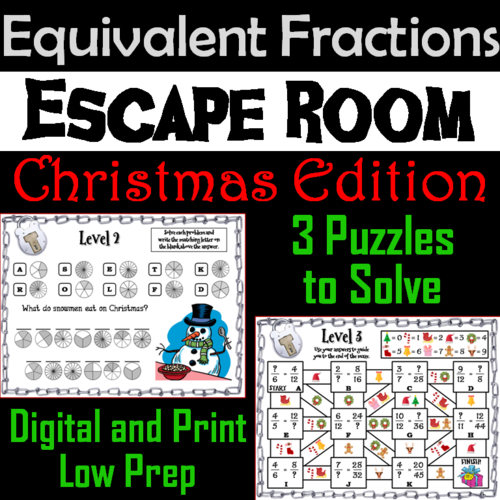 Equivalent Fractions Escape Room Christmas Math Activity