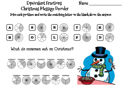 Equivalent Fractions Christmas Math Activity: Message Decoder