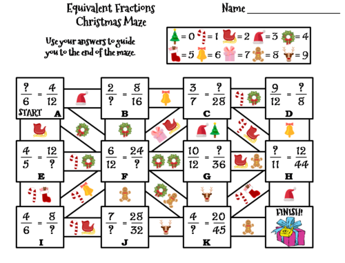 Equivalent Fractions Activity: Christmas Math Maze