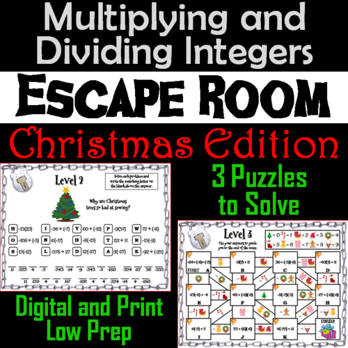 Multiplying and Dividing Integers Game: Escape Room Christmas Math Activity