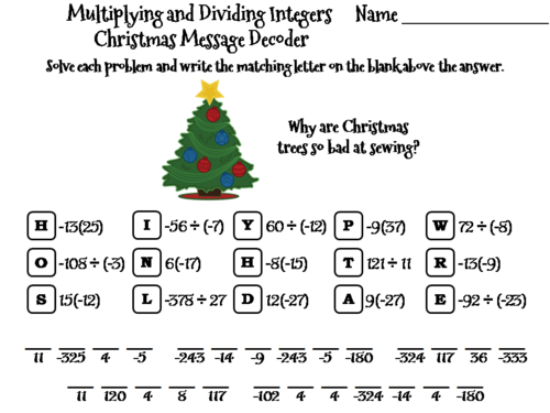 Multiplying and Dividing Integers Christmas Math Activity: Message Decoder