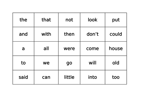 1st hundred sight words bingo game.