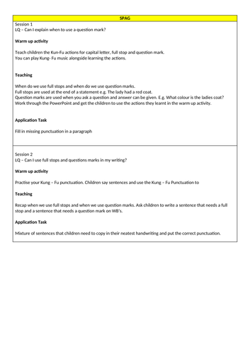 SPAG Planning, Full stops and Question marks