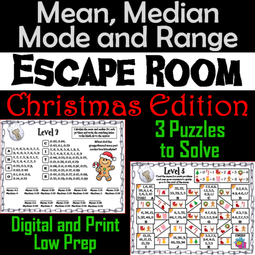 Mean, Median, Mode, and Range Activity: Escape Room Christmas Math Game
