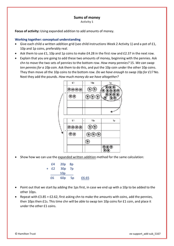 Extra Support Activity: Decimal and money calculation. (Year 5 Addition and Subtraction)