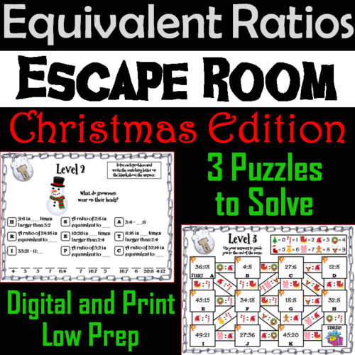 Equivalent Ratios Game: Escape Room Christmas Math Activity