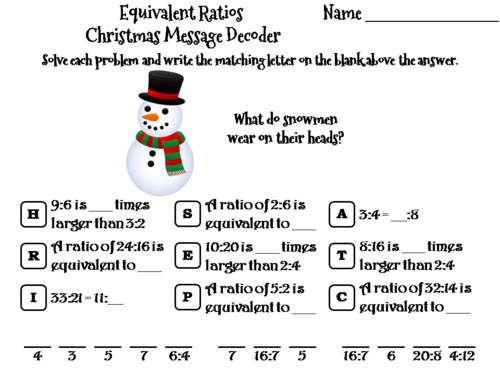 Equivalent Ratios Christmas Math Activity: Message Decoder