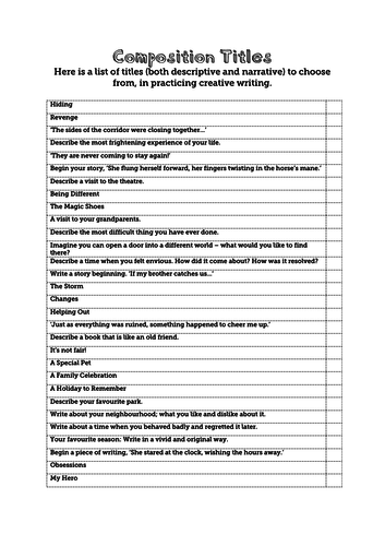 Composition Titles for Narrative and Descriptive Writing
