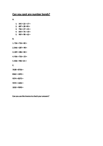 Differentiated Addition Questions ks2