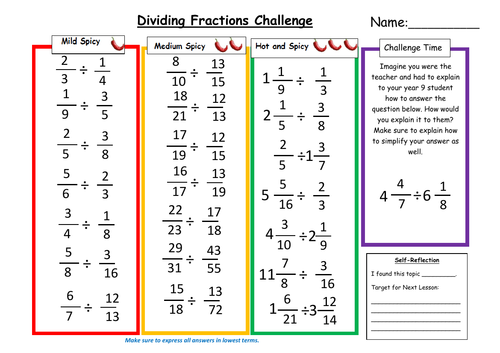 Dividing Fractions Differentiated Worksheet | Teaching Resources